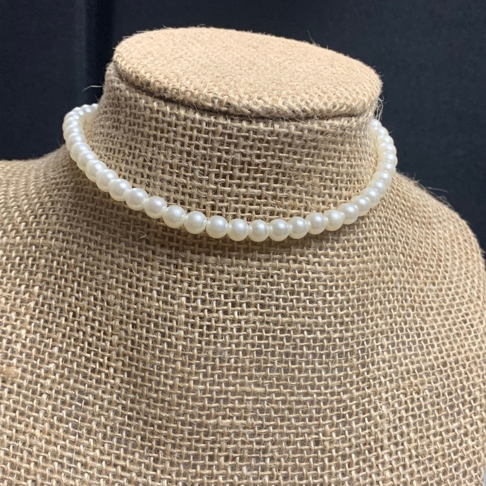 Faux Pearl Choker Necklace Gold Tone Adjustable Extender Cream 10 Inch 4029
